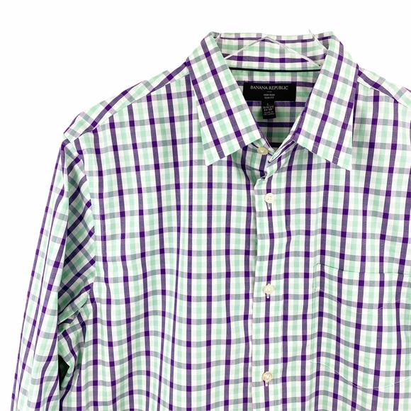 Banana Republic Plaid Checkered Button Down Large - Picture 4 of 7